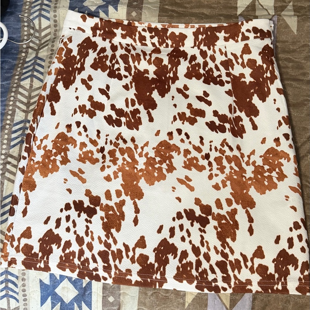 Brown and White Cow Print Skirt